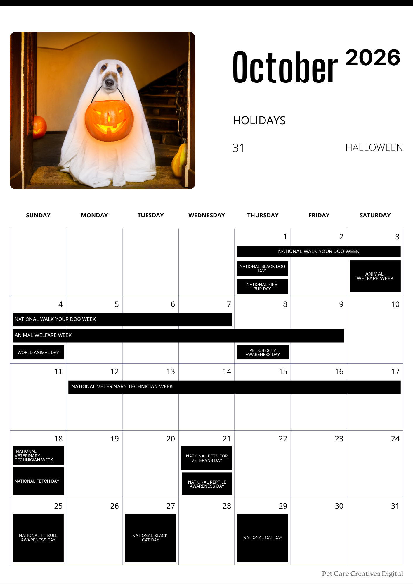 Pet Care Calendar 2026 (Printable PDF)