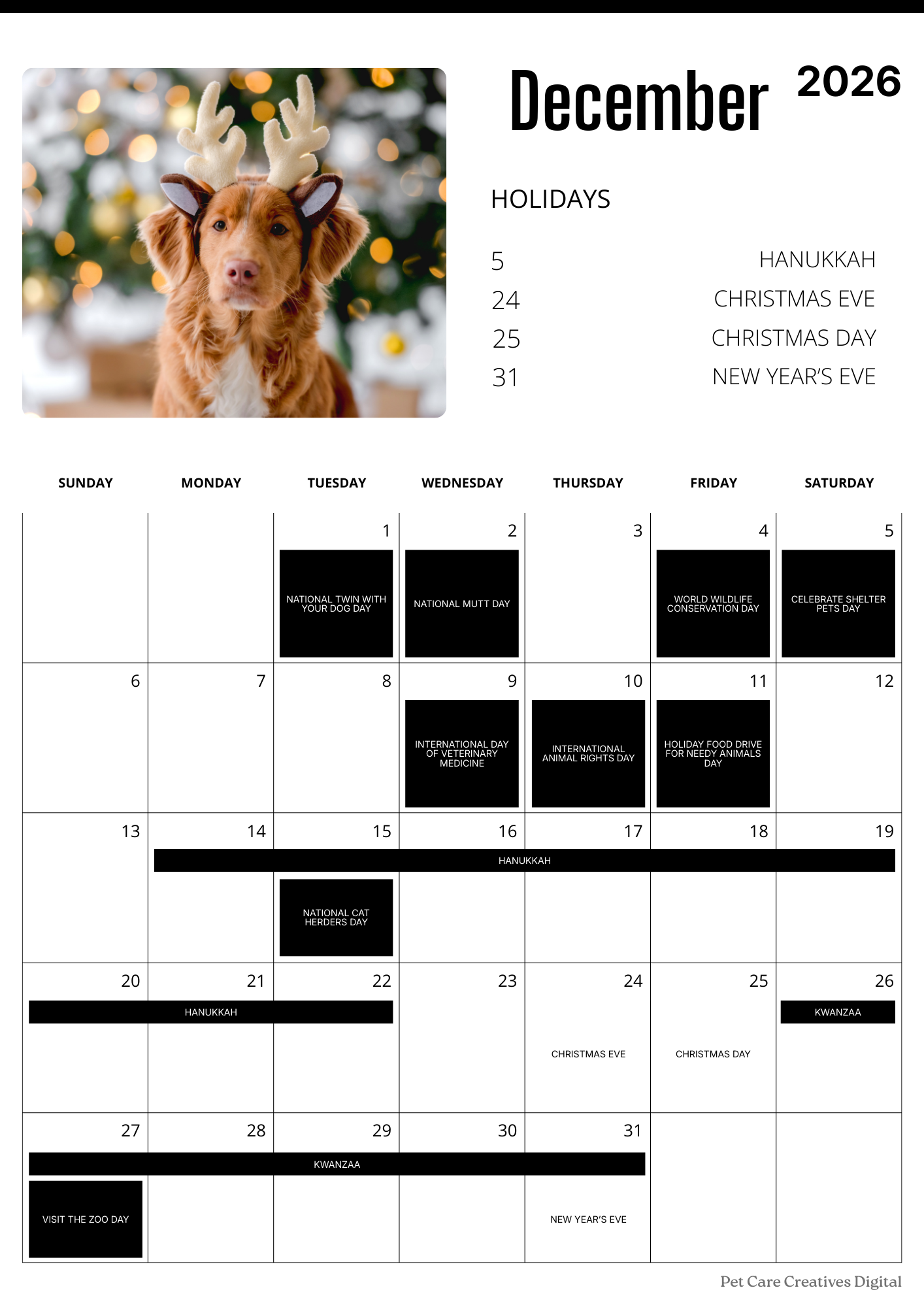 Pet Care Calendar 2026 (Printable PDF)