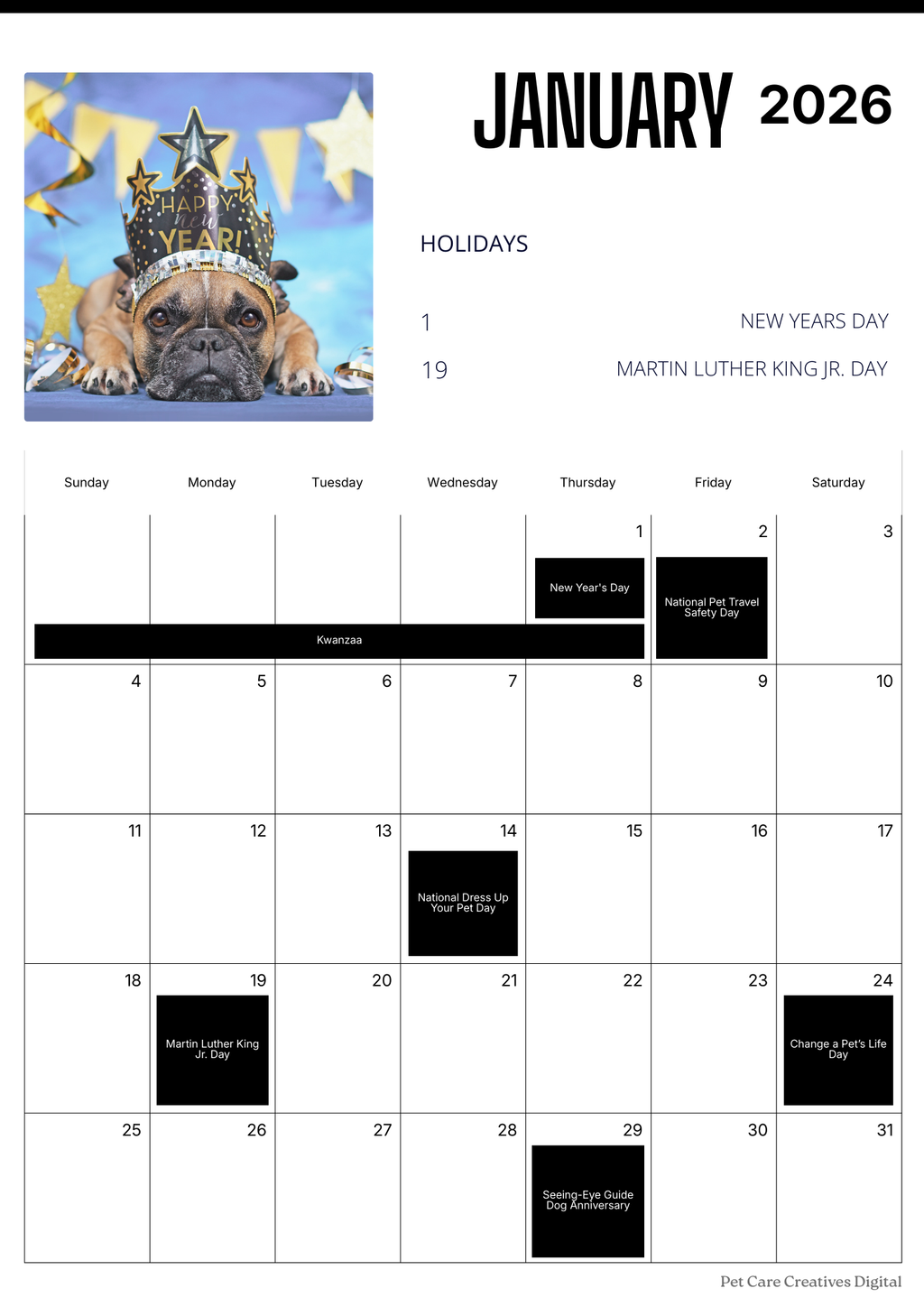 Pet Care Calendar 2026 (Printable PDF)