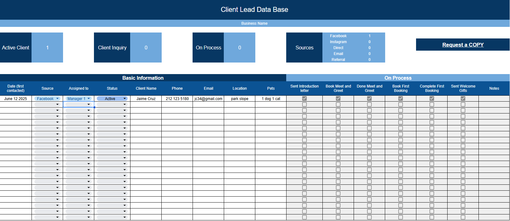 FREE Client Lead Spreadsheet Tracker